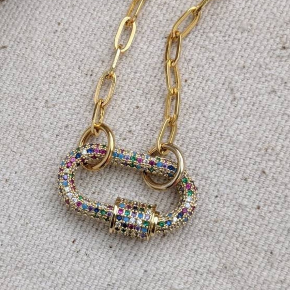 charm necklace with paperclip chunky chain free people rainbow